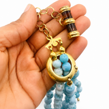 Larimar Double Bead Necklace with Amber Gold Plated Clasp
