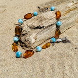 Larimar Amber Bead Necklace 925 Sterling Silver