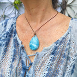 Larimar Teardrop Necklace , Ocean Blue Webbing Pattern for Men & Women