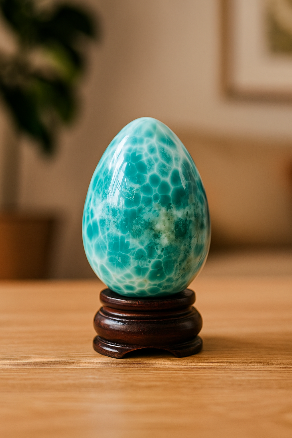 Larimar Egg: Dominican Blue Gemstone for Reiki or Crystal Decor