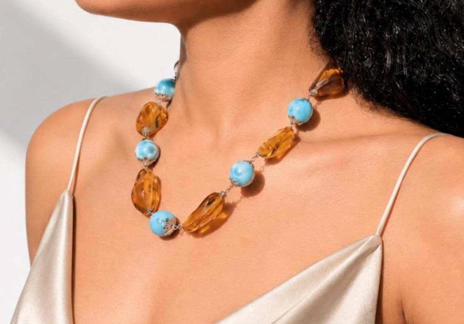 Dominican Larimar necklace in 925 sterling silver, additional view, for everyday wear, Mauna Vibes