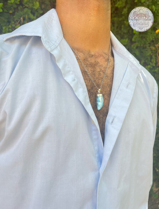 Larimar Tusk 925 Sterling Silver Pendant For Men and Women – Blue High Grade Larimar From The Dominican Republic
