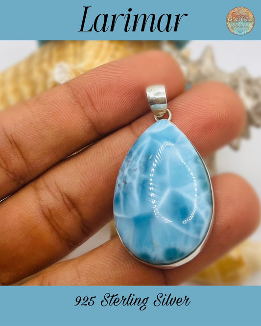 High Quality Larimar Pendant AAA – 925 Silver Handmade Larimar Jewelry from The Dominican Republic