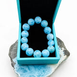 AAA Larimar Bracelet – Genuine Dominican Blue Stone, Unisex Stretch Bead Bracelet