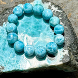 AAA Larimar Bracelet – Genuine Dominican Blue Stone, Unisex Stretch Bead Bracelet