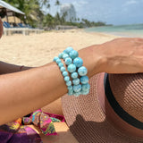 AAA Larimar Bracelet – Genuine Dominican Blue Stone, Unisex Stretch Bead Bracelet
