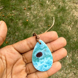 Larimar Teardrop Necklace , Ocean Blue Webbing Pattern for Men & Women