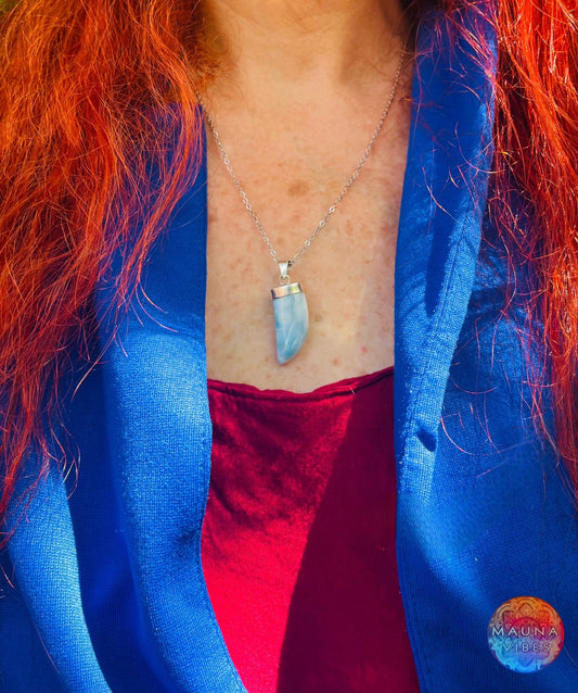 Larimar Tusk Pendant For Women and Men- Made With Genuine Larimar and  925 Sterling Silver