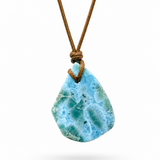 Natural Larimar Freeform Necklace – Blue Dominican Gemstone Pendant | Unisex