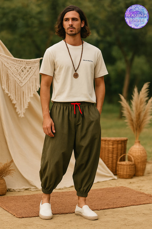 Pantalones de yoga estilo harén bohemio para hombre: pantalones holgados de verano de seda helada para meditación, ejercicio y ropa informal | Pantalones zanahoria de inspiración asiática