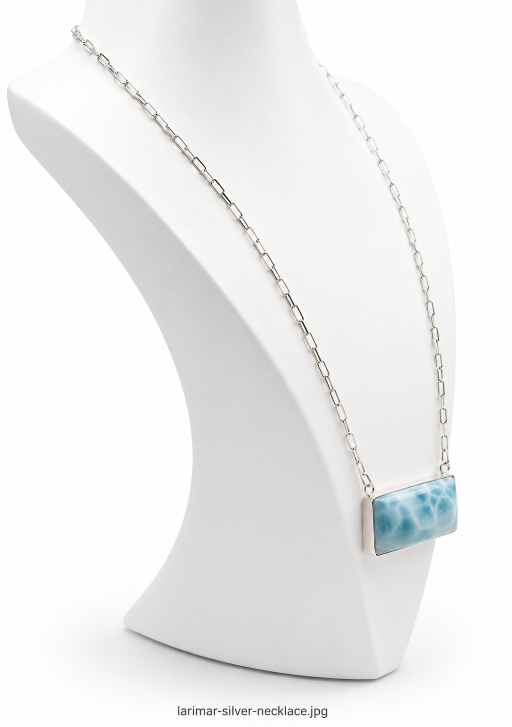 AAA Larimar Necklace, Exclusive Light Blue Dominican Gemstone Pendant With 925 Silver Chainlink, High End Gift for Women.