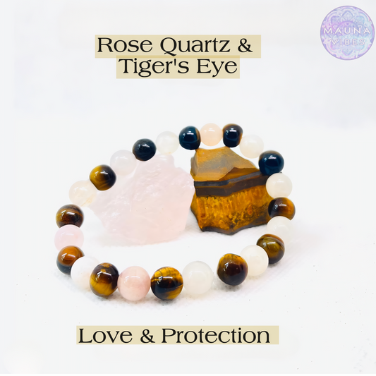 Rose Quartz & Tiger’s Eye Bracelet – Love, Confidence And Courage for Men and Women