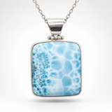 Larimar Square Pendant – AAA Dominican Larimar, 925 Sterling Silver