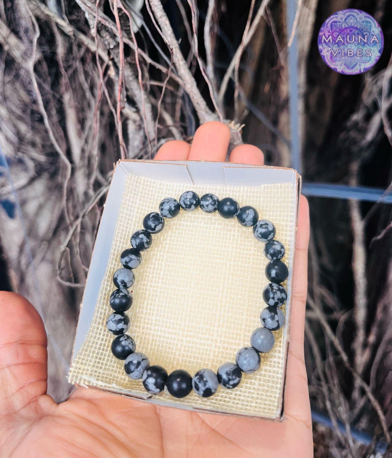 Snowflake Obsidian Crystal Bracelet – Handmade Protection & Grounding Stone Jewelry for Men & Women