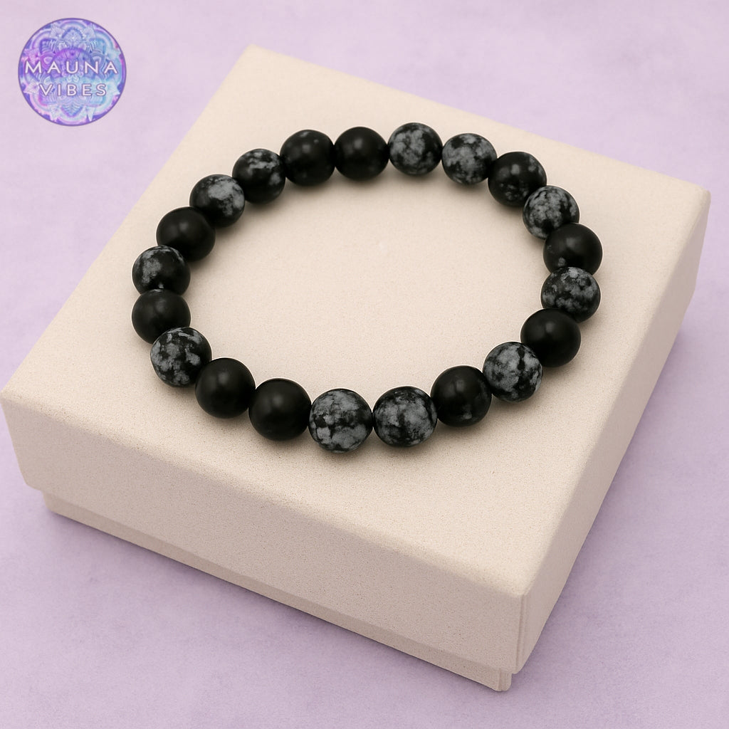 Snowflake Obsidian Crystal Bracelet – Handmade Protection & Grounding Stone Jewelry for Men & Women