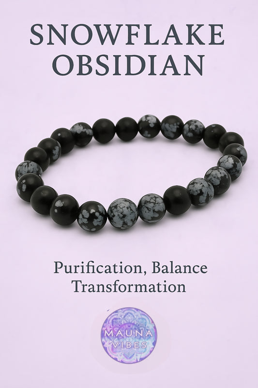 Snowflake Obsidian Crystal Bracelet – Handmade Protection & Grounding Stone Jewelry for Men & Women