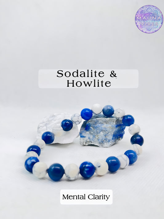 Sodalite Howlite Bracelet for Men and Women – Enhance Intuition, Mental Clarity, Inner Peace, Emotional Balance & Spiritual Growth – Healing Crystal Jewelry for Stress Relief, Meditation & Positive Energy