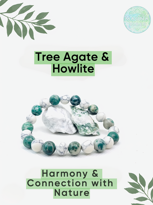 Howlite & Tree Agate Bracelet for Men and Women – Calmness, Balance, Connection to Nature, Stress Relief, Meditation, Spiritual Growth,Natural Stone Bracelet, Mindfulness Gift